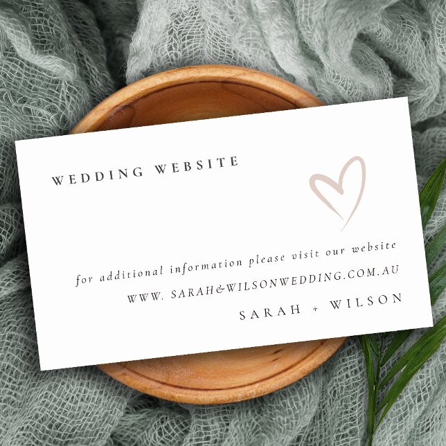 Cartão De Informações Site de Casamento de Coração com Blush de Script S (Criador carregado)