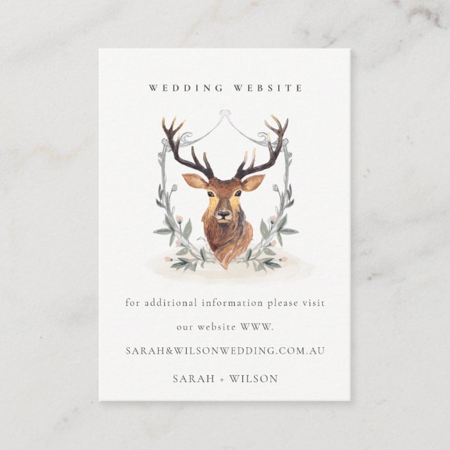 Cartão De Informações Site de Casamento de Crest Floral Dusky Deer Dusky (Frente)