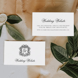 Cartão De Informações Site de Casamento de Crest Monograma de Script Ele