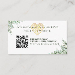 Cartão De Informações Site de Casamento de Foliage do Coração Elegante E