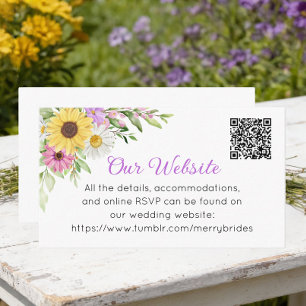 Cartão De Informações Site de Casamento de Girassóis Florais Margaridas