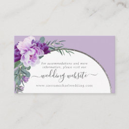 Cartão De Informações Site de Casamento de Prata Floral Roxo Elegante
