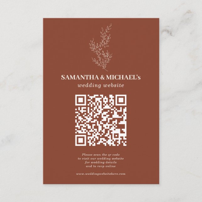 Cartão De Informações Site de Casamento de Terracotta Ivy Floral Qr (Frente)