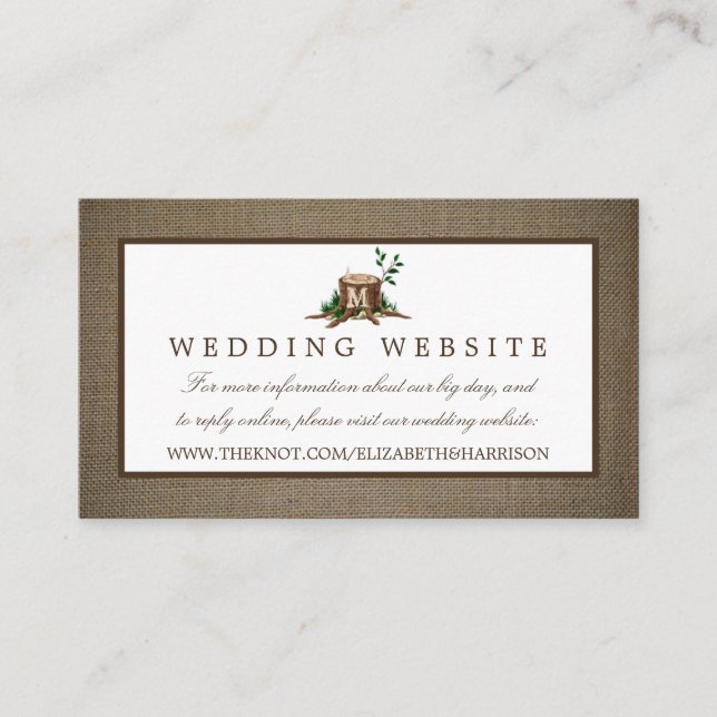 Cartão De Informações Site de Casamento de Terras e Burlap do Monograma  (Frente)