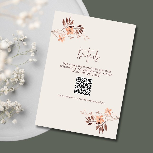 Cartão De Informações Site de Casamento de Wildlfower Boho QR (Wildlfower Boho QR Wedding Website Enclosure Card)