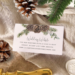 Cartão De Informações Site de Casamento de Winter Pine Cone Greenery