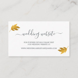 Cartão De Informações Site de Casamento Dourado Leaf de Script Chic