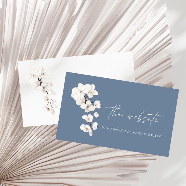 Cartão De Informações Site de Casamento Dusty Blue Orchid (Modern Dusty Blue Orchids Wedding Website Enclosure Card)