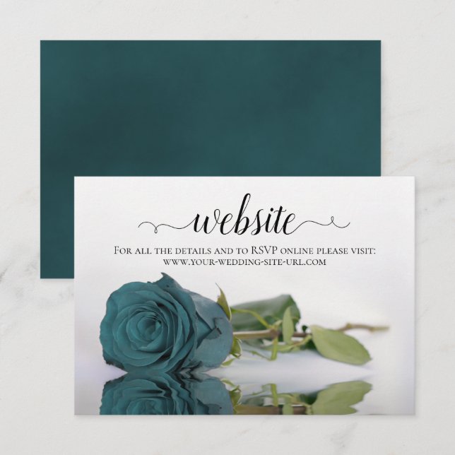 Cartão De Informações Site de Casamento Elegante de Teal ou Turquoise Ro (Frente/Verso)
