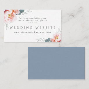 Cartão De Informações Site de Casamento   Elegante Floral Azul Poeira Be
