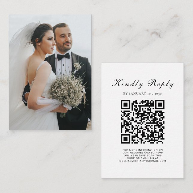 Cartão De Informações Site de Casamento Elegante | Foto de código QR RSV (Frente/Verso)