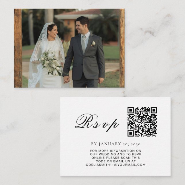 Cartão De Informações Site de Casamento Elegante | Foto de código QR RSV (Frente/Verso)