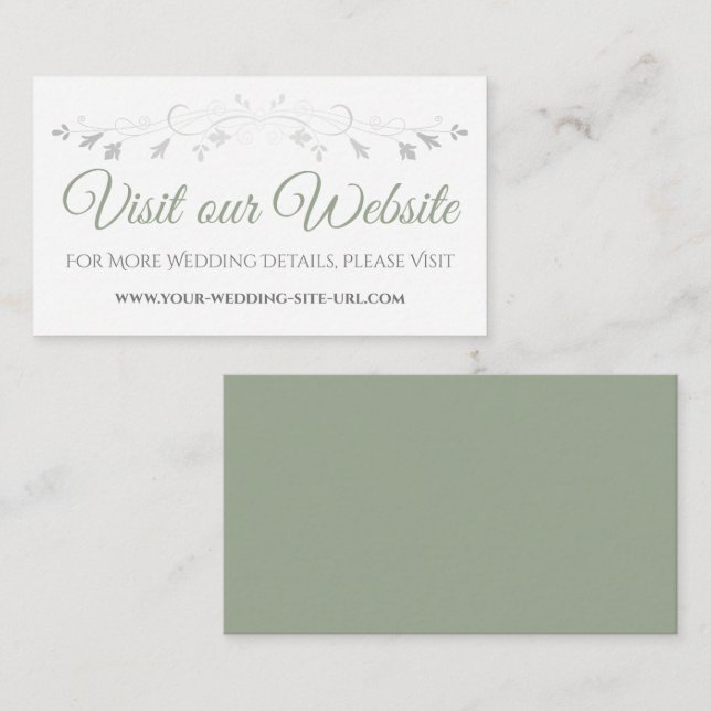Cartão De Informações Site de Casamento Elegante Verde e Branco de Sage  (Frente/Verso)