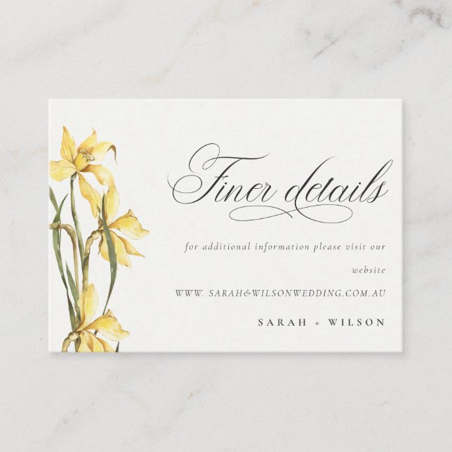 Cartão De Informações Site de casamento em aquarela amarelo elegante de  (Frente)