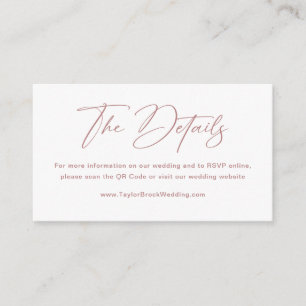 Cartão De Informações Site de casamento em branco elegante e rosa poeire