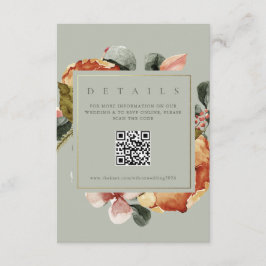 Cartão De Informações Site de casamento em QR com jardim floral em verde