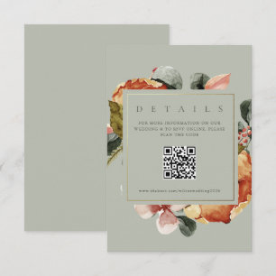 Cartão De Informações Site de casamento em QR com jardim floral em verde