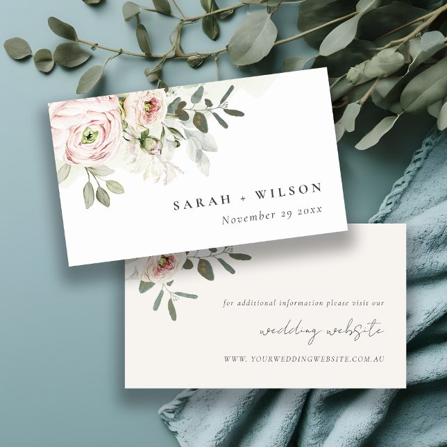 Cartão De Informações Site de Casamento Eucalyptus de Peonies Rosa Suave (Criador carregado)