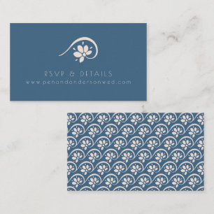 Cartão De Informações Site de Casamento Floral Azul Boho Escandinavo