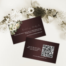 Cartão De Informações Site de Casamento Floral Boho Dark Burgunday