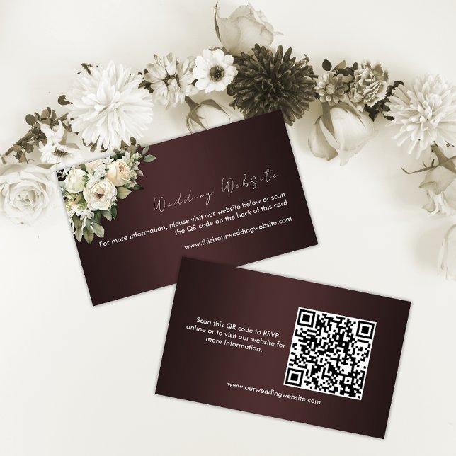 Cartão De Informações Site de Casamento Floral Boho Dark Burgunday (Criador carregado)