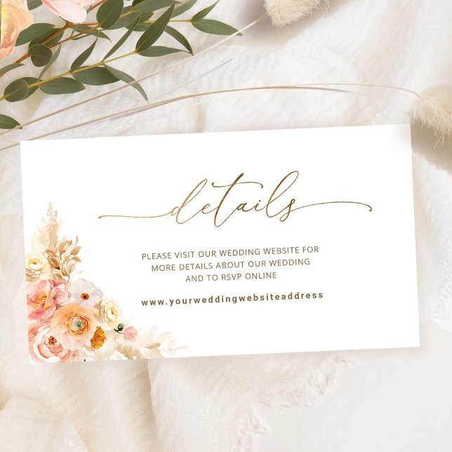 Cartão De Informações Site de Casamento Floral Chic Peach / Detalhes (Criador carregado)