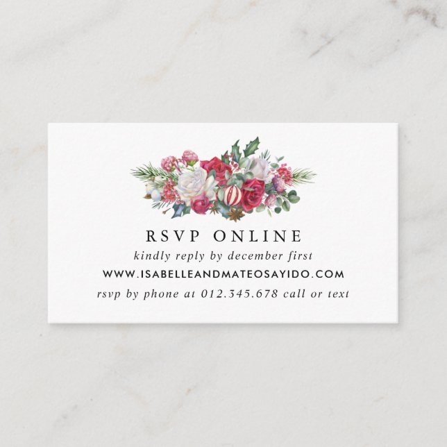 Cartão De Informações Site de Casamento Floral de Natal RSVP (Frente)