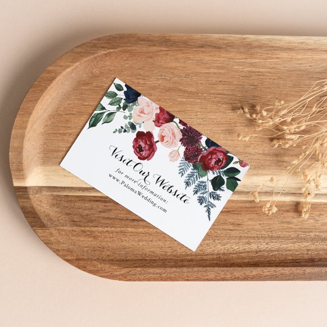 Cartão De Informações Site de Casamento Floral do Marinho Rosa Burgundy (Criador carregado)