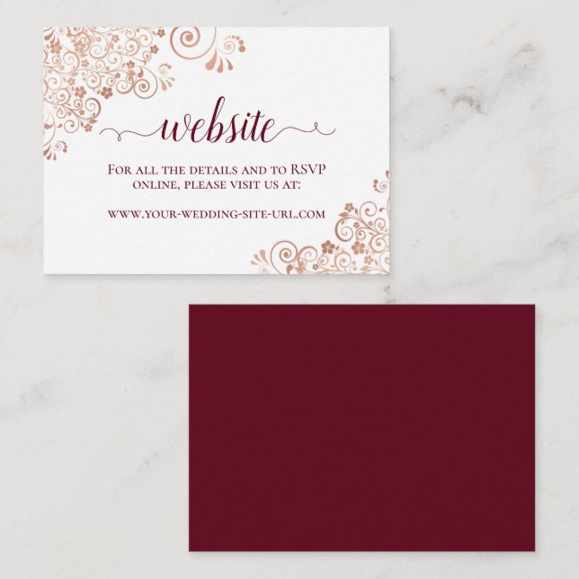 Cartão De Informações Site de Casamento Floral Dourado e Burgundy (Frente/Verso)