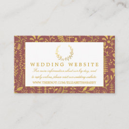 Cartão De Informações Site de Casamento Floral Dourado Elegante