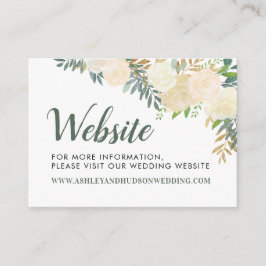 Cartão De Informações Site de Casamento Floral e Creme Dourado