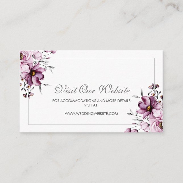 Cartão De Informações Site de Casamento Floral Elegante Purple (Frente)