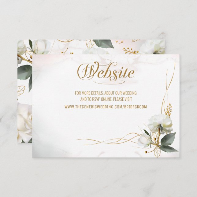 Cartão De Informações Site de Casamento Floral rosa Dourado (Frente/Verso)