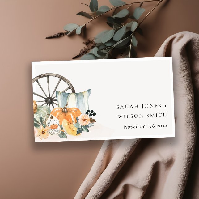 Cartão De Informações Site de Casamento Floral Rustic Fall Pumpkin Leafy (Criador carregado)