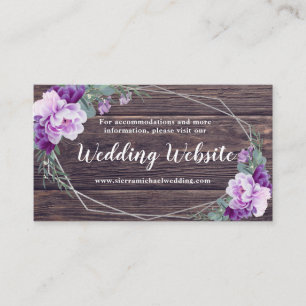 Cartão De Informações Site de Casamento Floral Rustic Silver & Purple