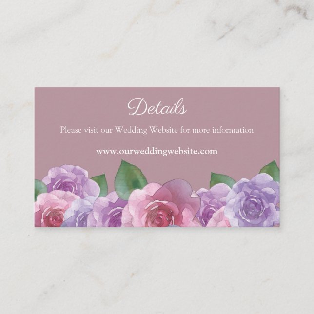 Cartão De Informações Site de Casamento Floral Simples, Rosa Rosa (Frente)