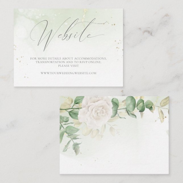 Cartão De Informações Site de Casamento Floral Verde Moderno Elegante (Frente/Verso)
