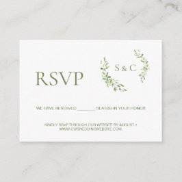 Cartão De Informações Site de casamento Green leaf Monogram Crest RSVP