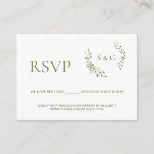 Cartão De Informações Site de casamento Green leaf Monogram Crest RSVP