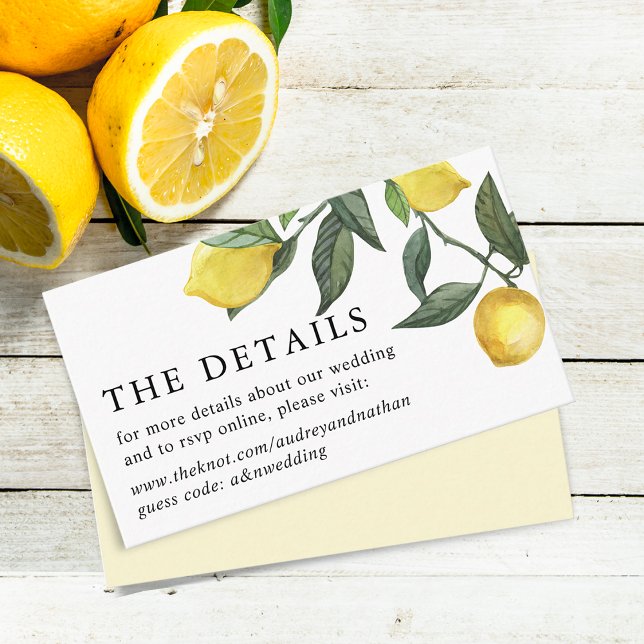Cartão De Informações Site de Casamento Greenery de Summer Citrus Lemon (Summer Citrus Lemon Greenery Wedding Website Enclosure Card)