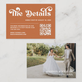 Cartão De Informações Site de Casamento Laranja Queimado Boho Retro 70s