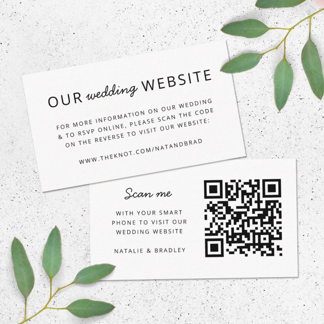 Cartão De Informações Site de Casamento | Limpeza Simples do Código QR (Direct guests seamlessly to your wedding website using this QR code simple white enclosure card)