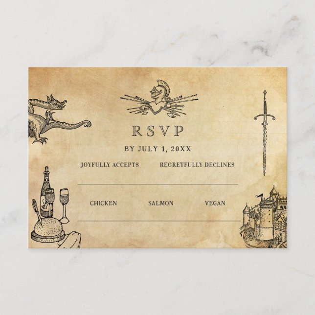 Cartão De Informações Site de Casamento Medieval | RSVP QR Cod (Frente)