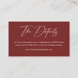 Cartão De Informações Site de casamento minimalista burgundy