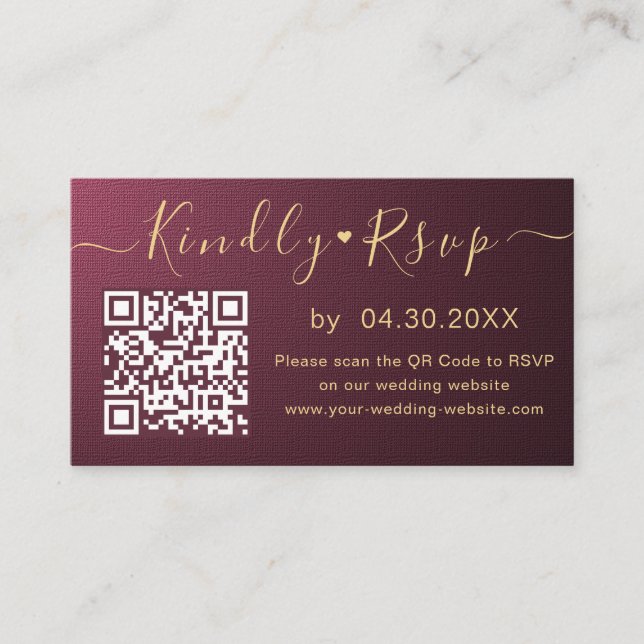 Cartão De Informações Site de Casamento Mínimo do Código QR Elegante RSV (Frente)