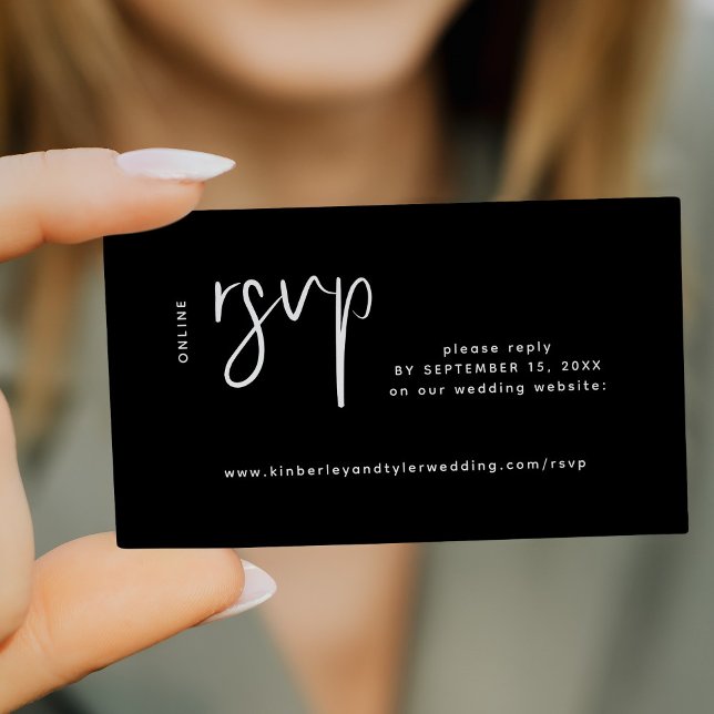 Cartão De Informações Site de casamento moderno online rsvp preto (Criador carregado)