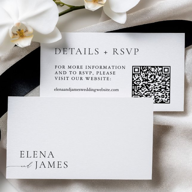 Cartão De Informações Site de Casamento Negro e Branco minimalista moder (Modern Minimalist Black & White Wedding Website Enclosure Card)