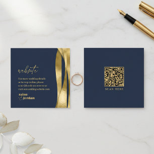 Cartão De Informações Site de Casamento Ondas Esculturais Navy Dourado I