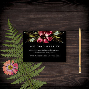 Cartão De Informações Site de Casamento Preto Floral Elegante Sombrio