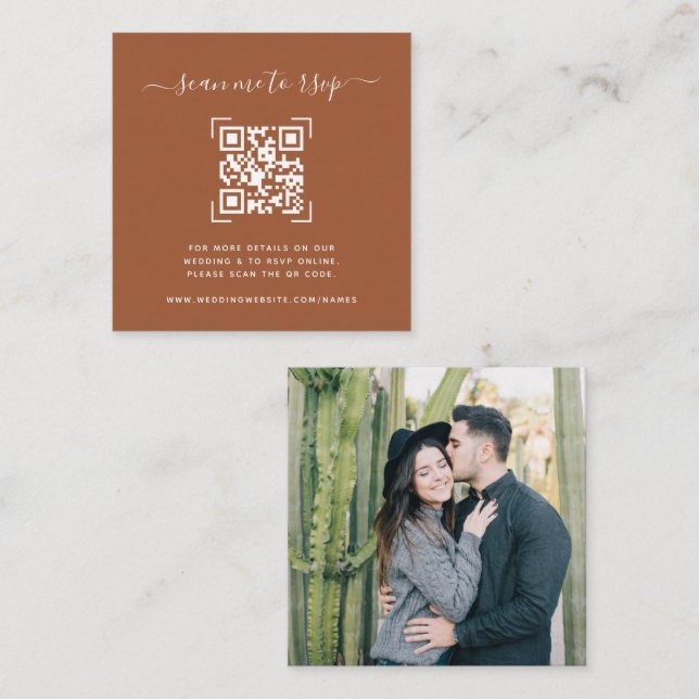 Cartão De Informações Site de Casamento | QR Code Foto  (Frente/Verso)